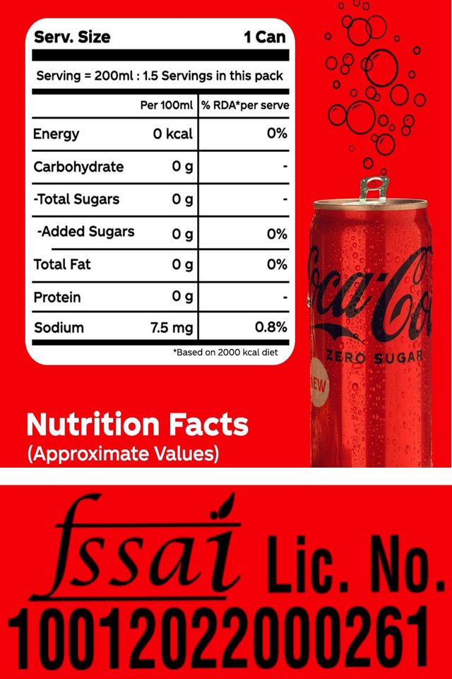 Coca Cola Coke Zero Soft Drink Can - No Sugar Combo