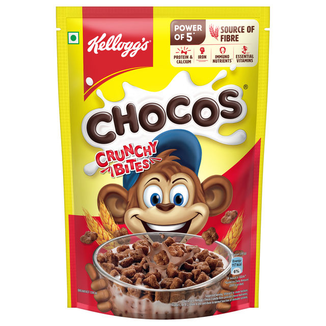 Kellogg's Chocos Crunchy Bites | Source of Calcium & Fibre, High in Protein | Kids Breakfast cereal 375 g Combo