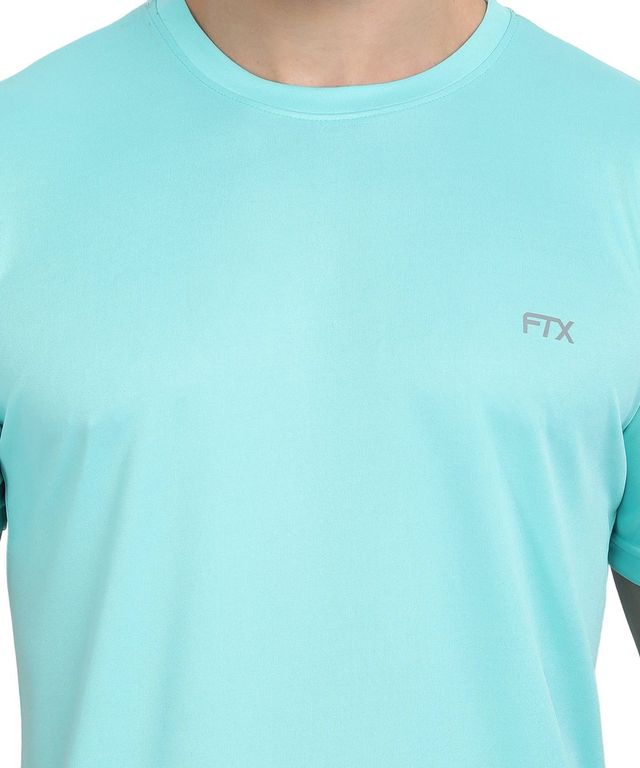 Ftx Men's Solid Round Neck Polyester Half Sleeve Casual T-shirt | Aqua | L