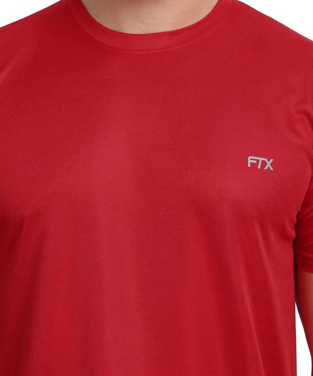 Ftx Men's Solid Round Neck Polyester Half Sleeve Casual T-shirt | Red | XL