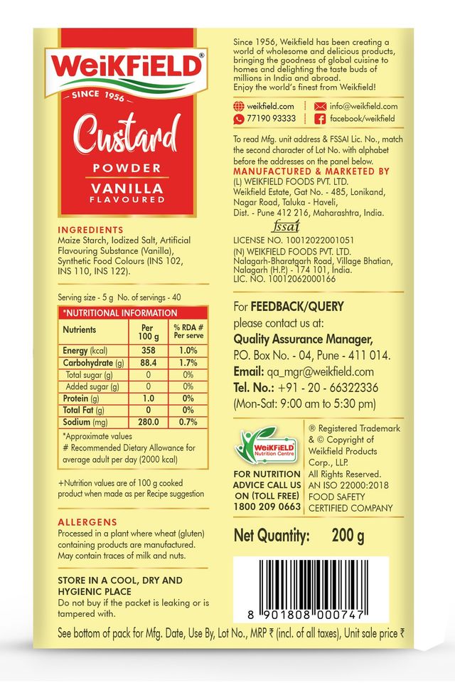Weikfield Custard Powder Vanilla Flavour Carton(200gms) & Weikfield Custard Powder Mango Flavoured Carton(75gms) Combo