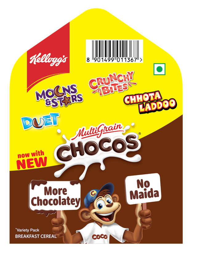 Kellogg'S Multigrain Chocos - Variety Pack(153gms) & Nandini Fresh Toned Fresh Milk (Pouch Blue)(500ml) Combo