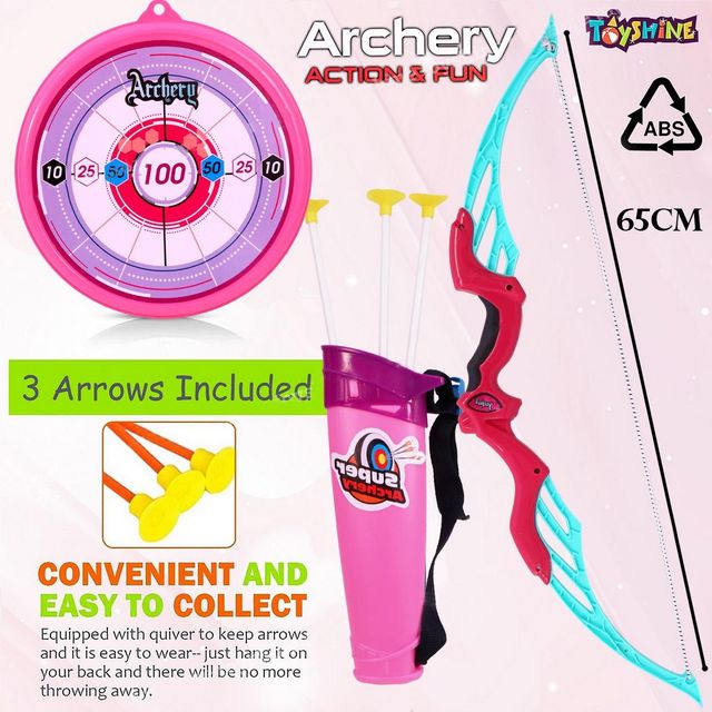 Toyshine Plastic Bow & Arrow Set with Quiver & Target | Pink