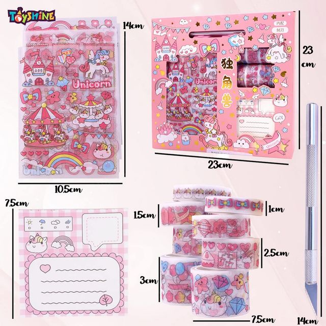 Toyshine Cute Unicorn Washi Tape Set | 8 Rolls-10 Stickers-1 Notepad-1 Cutting tool