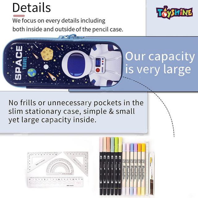 Toyshine Funky Astro Hardtop Pencil Case with Multiple Compartments - Blue