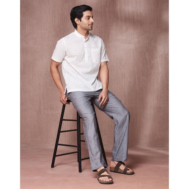 Fabindia Grey Cotton Full Length Drawstring Pants - 32