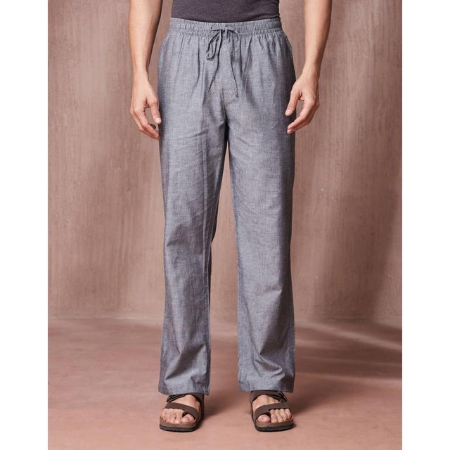 Fabindia Grey Cotton Full Length Drawstring Pants - 32