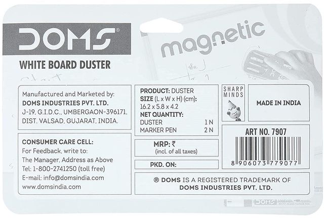 Doms Magnetic Whiteboard Duster With 2 Whiteboard Marker