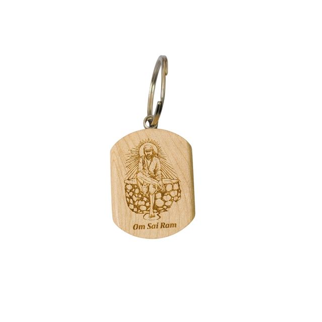 Samsidhi Pooja Om Sai Ram Wooden Keychain