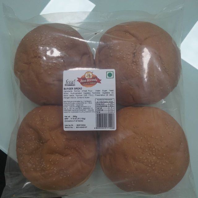 Just Breads Burger Buns (Pack Of 4 Buns)