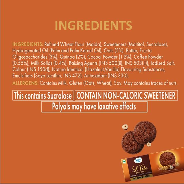Sugar Free D'Lite Mocha Hazelnut Flavour Cookies | Zero Added Sugar | Made with Oats & Quinoa 75 g Combo