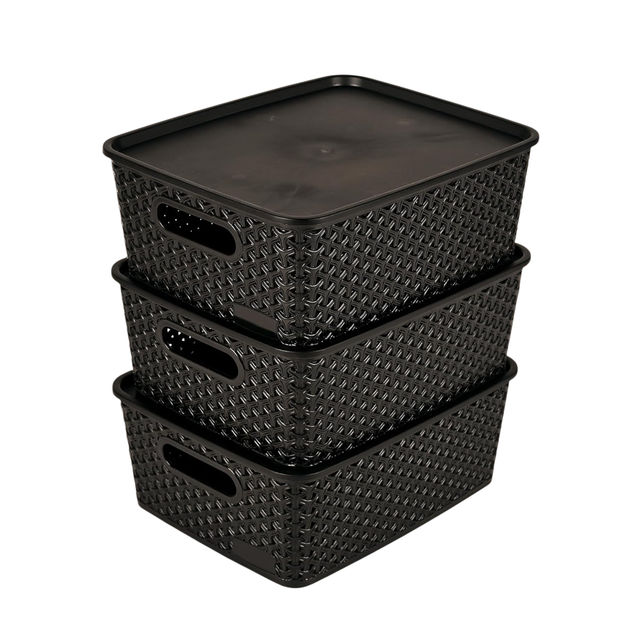 Kuber Industries 3 Pcs Stackable Storage Box Set | Multi-Purpose Organizer for Baby | Black