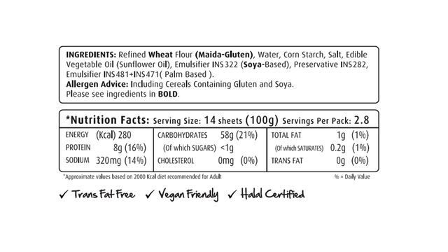 Switz Spring Roll Sheets 6 X 6 - 40 Sheets
