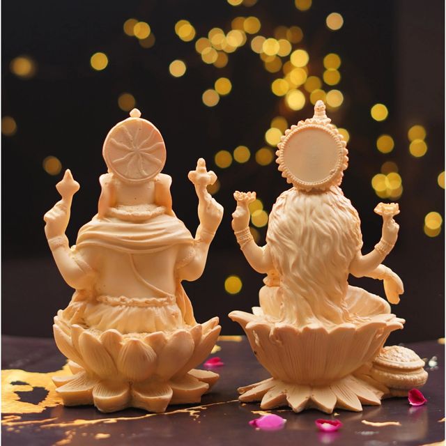 Servdharm Lakshmi And Ganesh Resin Beige Colour | 7.1 Inch