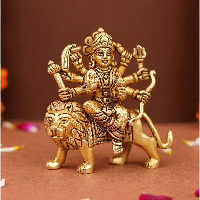 Servdharm Sherawali Mata Brass Statue | 4 Inch