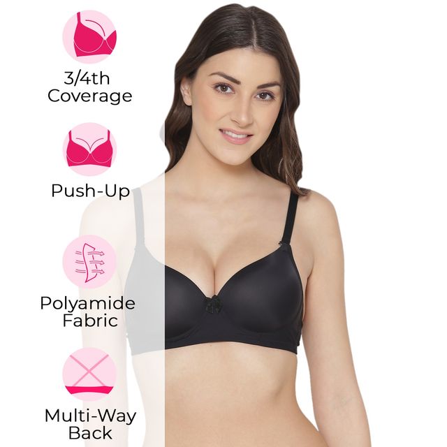 Tweens Heavily Padded Soft Polyamide Fabric 3/4th Coverage Bra | Black - 40B