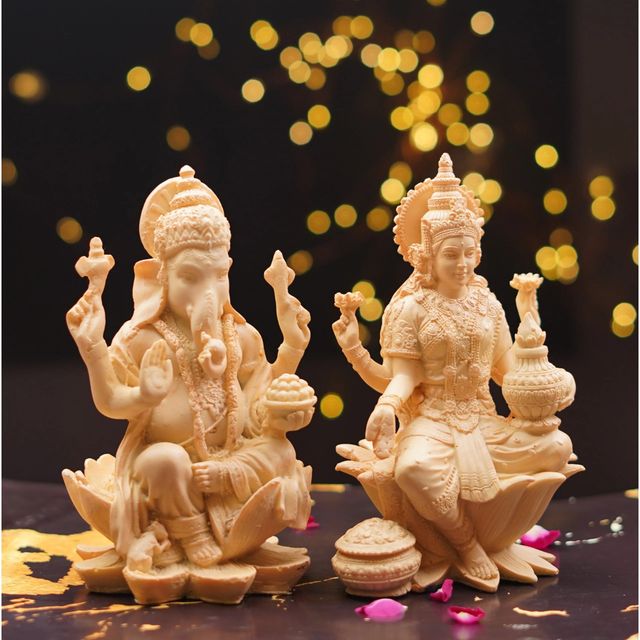 Servdharm Lakshmi And Ganesh Resin Beige Colour | 7.1 Inch