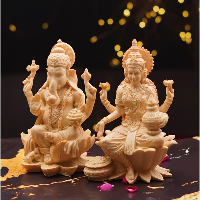 Servdharm Lakshmi And Ganesh Resin Beige Colour | 7.1 Inch