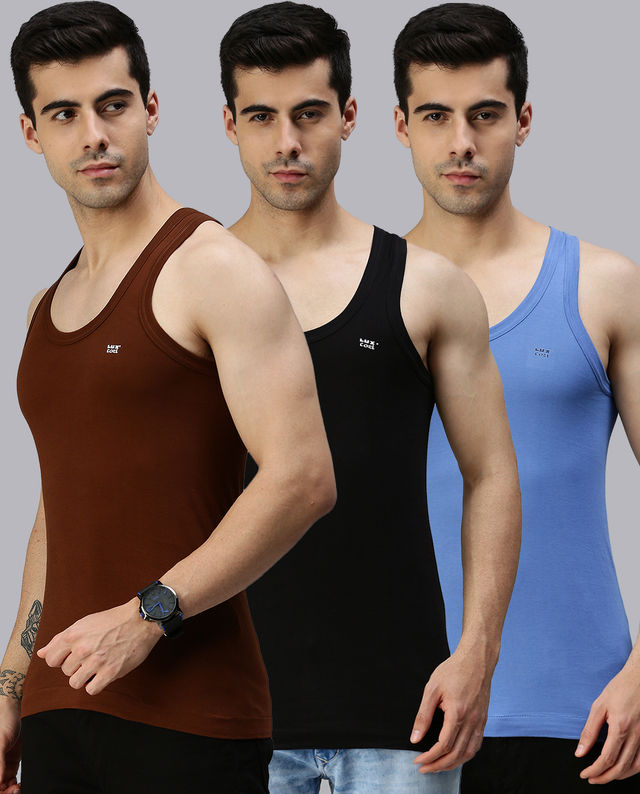 Lux Cozi Men's Colour Cotton Vest | Assorted | 95 - Pack of 3