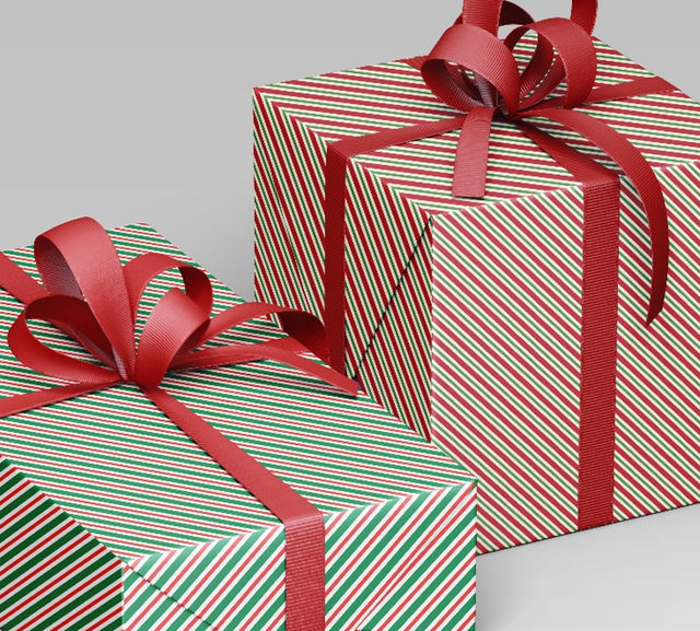 Quace Green Red Stripes Gift Wrapping Paper | Pack of 2
