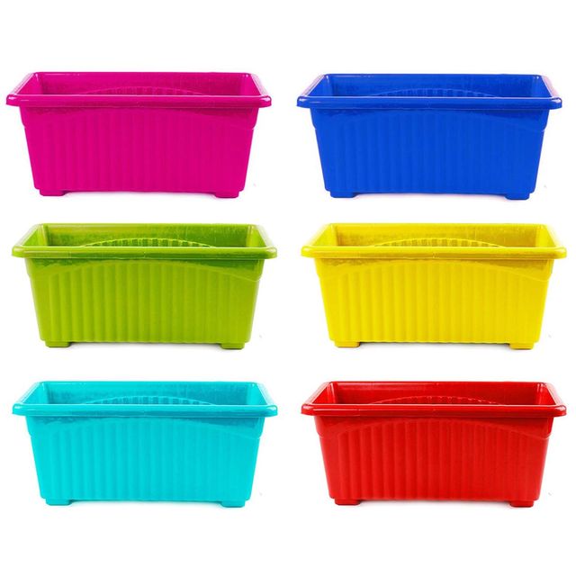 Go Hooked Multicolor Plastic Rectangular Planters For Plants | Set Of 6