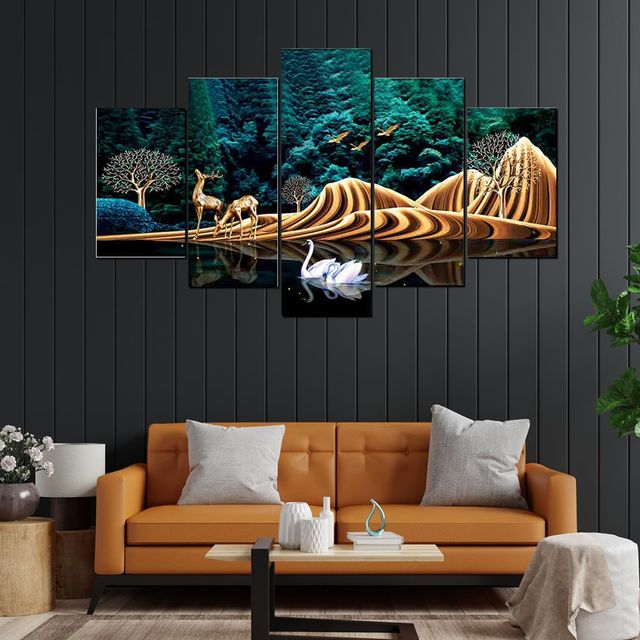 Perpetual Deer Paintings for Wall Decoration | Set of 5 | 3D Scenery | 75 x 43 cm