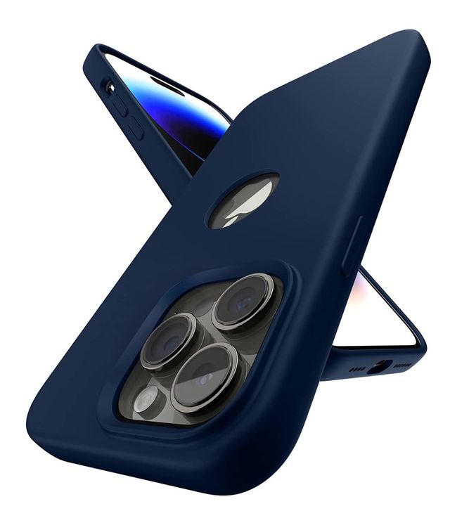 ExpressB Back Cover For iPhone 14 Pro Slim Silicone Soft Logo Cut Matte Back - Navy Blue