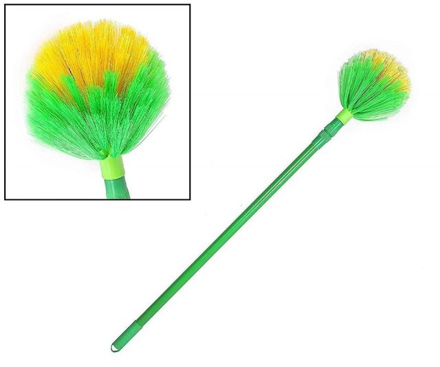Ceiling Jaala/ Cobweb Cleaning Broom With Long Extendable Telescopic Handle/Rod, Round shaped, Assorded Color, Diamond / Gobi Jaala, 57 Inch Length