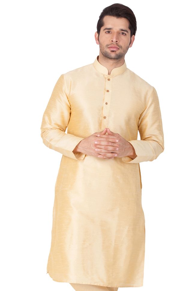 Vastramay Men's Silk Blend Kurta | Gold - M