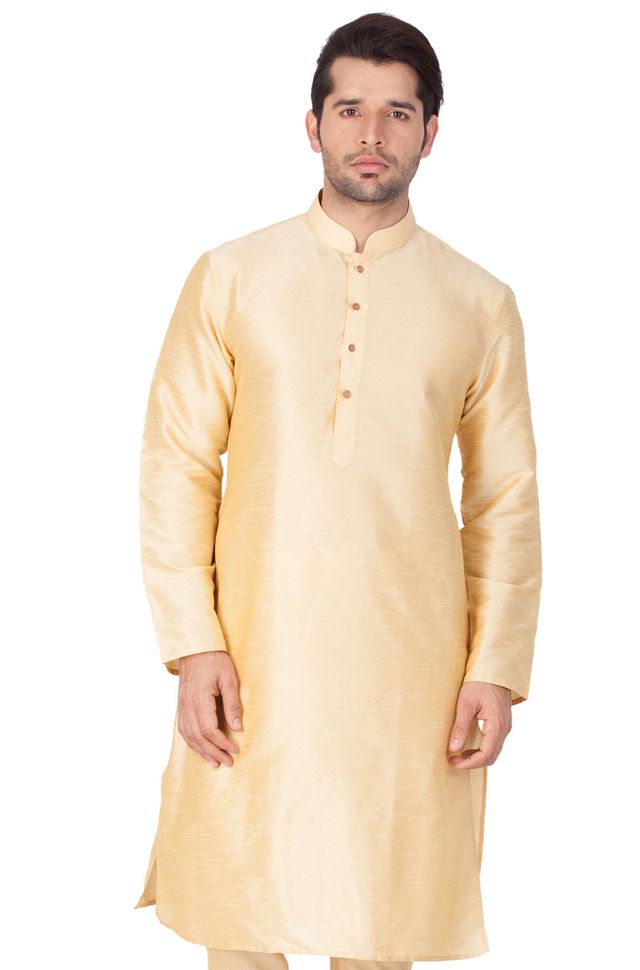 Vastramay Men's Silk Blend Kurta | Gold - M