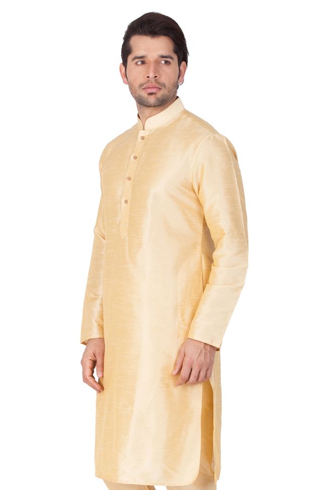 Vastramay Men's Silk Blend Kurta | Gold - M