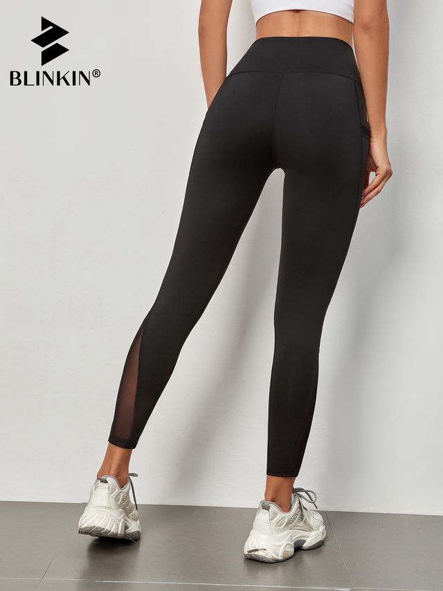 Blinkin Women's Gym Pants & Tights - Black | Stretchable | With Mesh Insert & Side Pockets | L