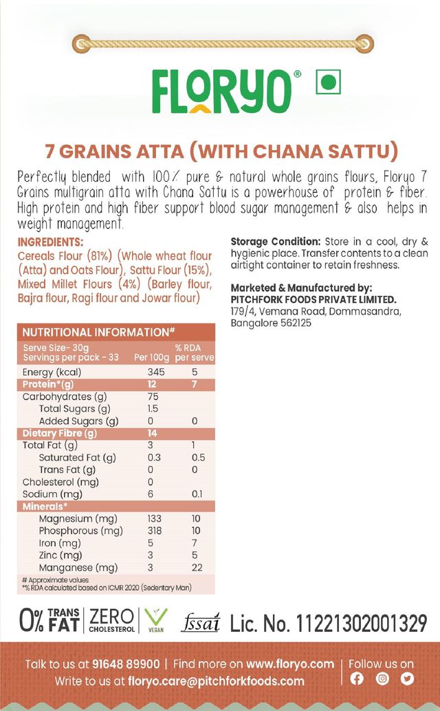 Floryo 7 Grains Atta | With Chana Sattu 1 kg Combo