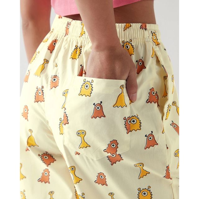 Bewakoof Women's All Over Printed Pyjamas | Yellow - XL