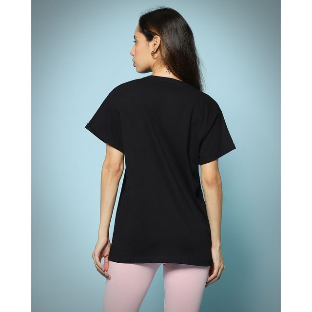 Bewakoof Women's Believe Cat Graphic Printed Boyfriend T-shirt | Black - M