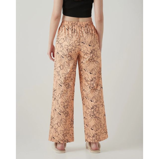 Bewakoof Official Looney Tunes Merchandise Women's Peach All Over Printed Wide Leg Pyjamas | M