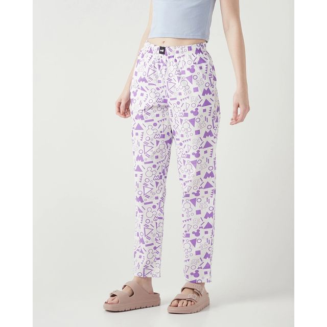 Bewakoof Official Disney Merchandise Women's All Over Printed Pyjamas | White - L