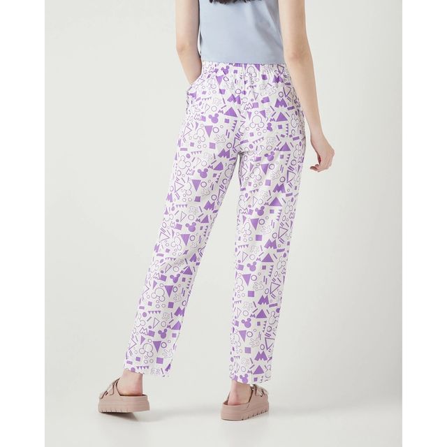 Bewakoof Official Disney Merchandise Women's All Over Printed Pyjamas | White - L
