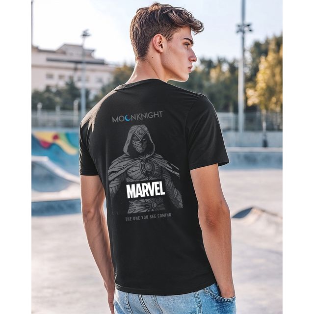 Bewakoof Official Marvel Merchandise Men's Marvel Moon Knight Graphic Printed T-shirt | Black | M