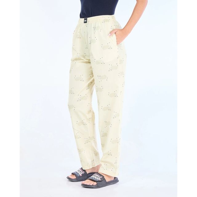 Bewakoof Women's All Over Printed Pyjamas | Cream - XL