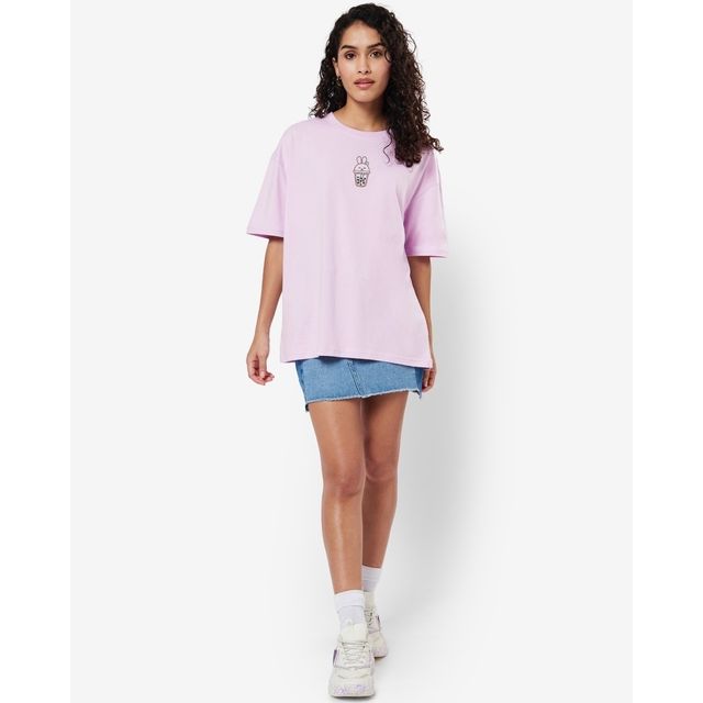 Bewakoof Women's I Don't Give A Sip Graphic Printed Oversized T-shirt | Purple - L