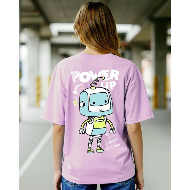 Bewakoof Women's Purple Power Up Graphic Printed Oversized T-shirt | XL