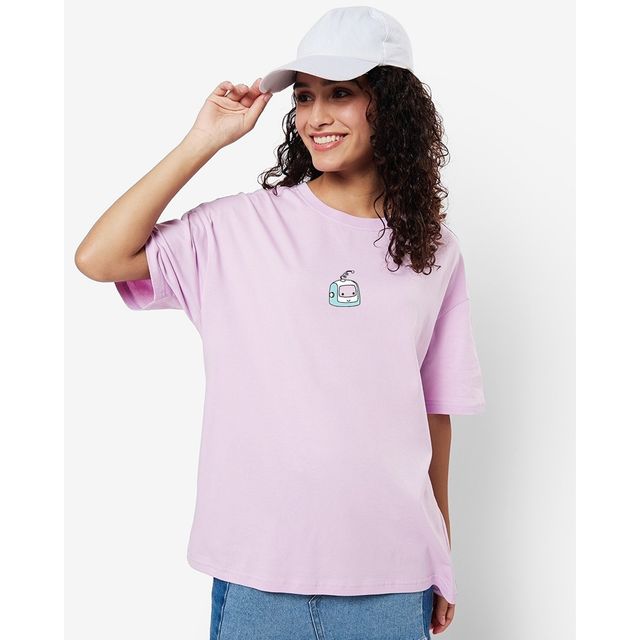 Bewakoof Women's Purple Power Up Graphic Printed Oversized T-shirt | XL
