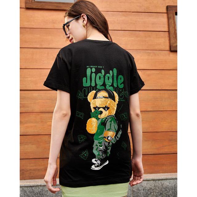 Bewakoof Women's Money Don't Jiggle Graphic Printed Boyfriend T-shirt | Black | L