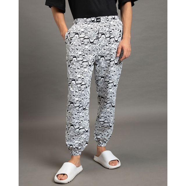 Bewakoof Men's White All Over Printed Pyjamas | Multicolor | M