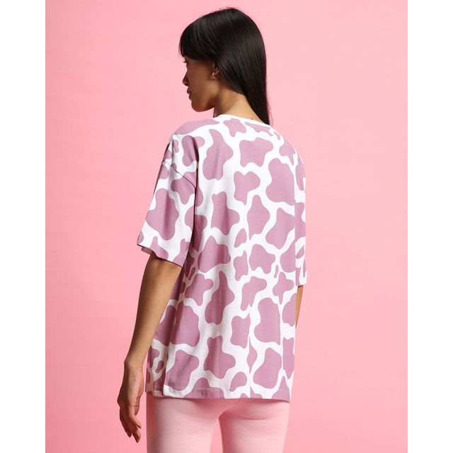 Bewakoof Women's Camo Printed Oversized T-shirt | White & Purple - S
