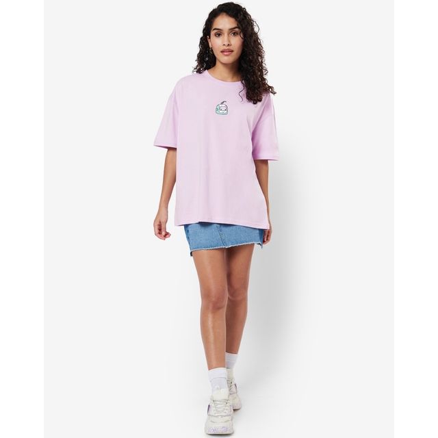 Bewakoof Women's Purple Power Up Graphic Printed Oversized T-shirt | XL