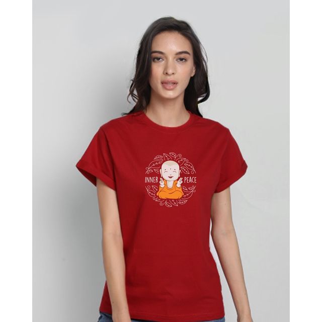 Bewakoof Women's Inner Peace Graphic Printed Boyfriend T-shirt | Red - XL