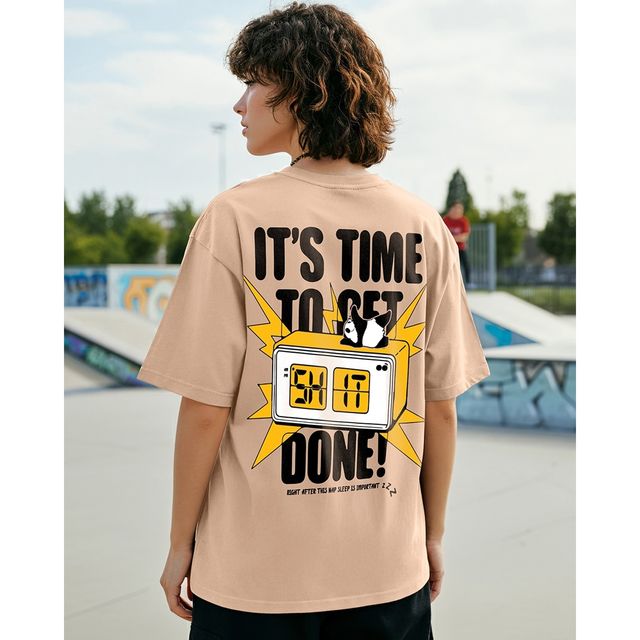 Bewakoof Women's Time To Get Shit Done Graphic Printed Oversized T-shirt | Brown | S