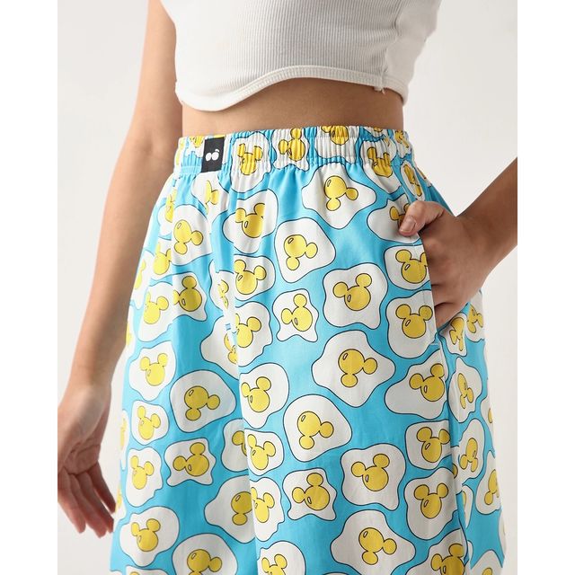 Bewakoof Official Disney Merchandise Women's All Over Printed Wide Leg Pyjamas | Blue - M